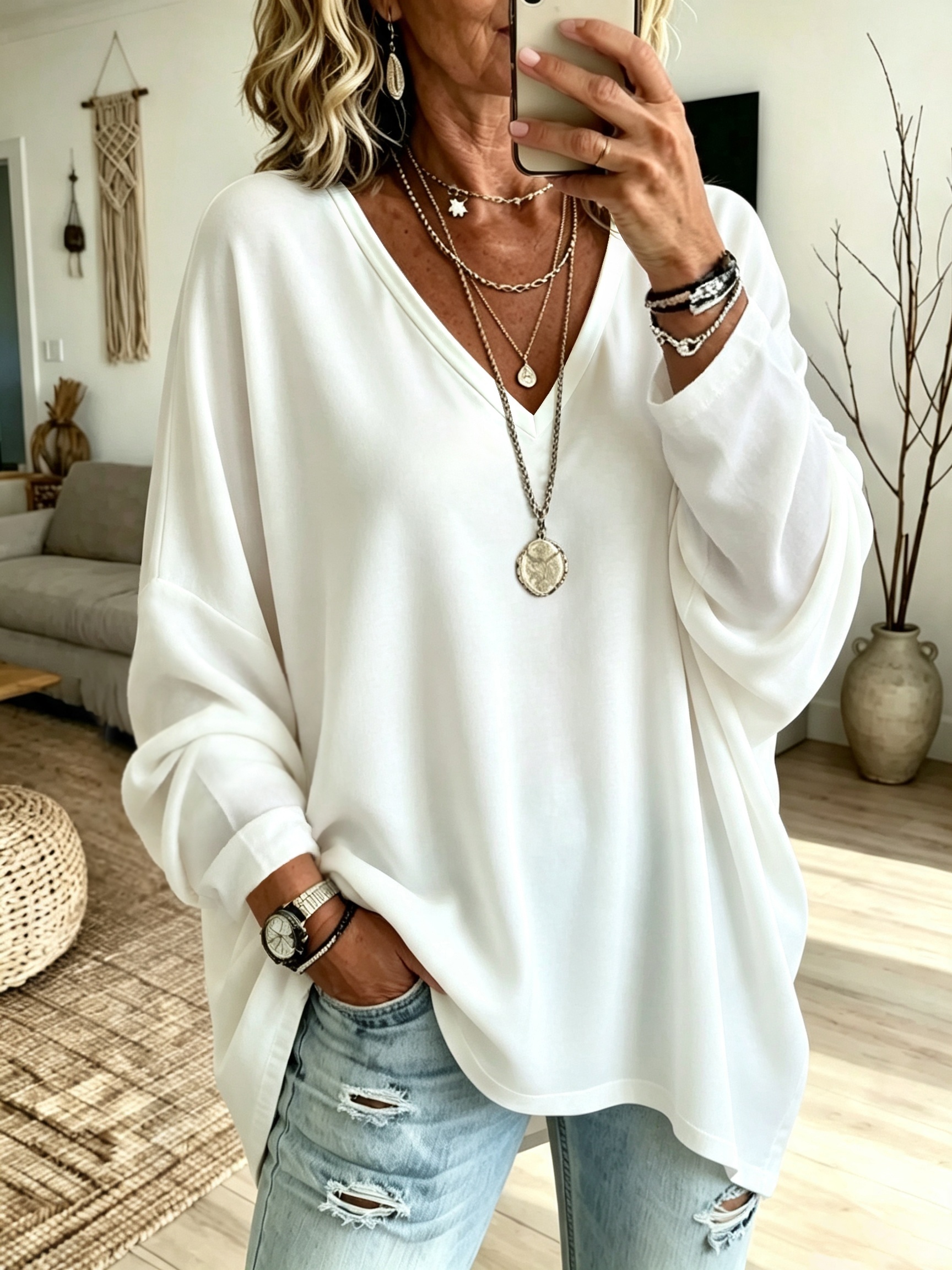 plus size womens plus size v neck top elegant comfortable and simple solid   size womens v neck long sleeve t shirt stylish and versatile