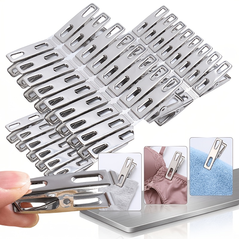 TEMU 22pcs Heavy-duty Stainless Steel Clothespins | Non-slip Laundry Clips, Rust-resistant, Suitable For Indoor/outdoor Drying | Durable Metal Clips,