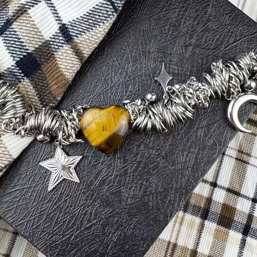 Women's Complex Design High-V Love Tiger Eye Stone Bracelet
