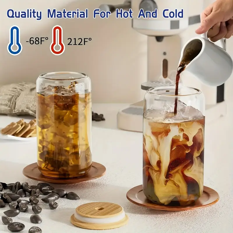 12pcs glass straw cup with bamboo lid mason jar water cup iced coffee cup glass cup with bamboo lid cute cup reusable suitable for furniture kitchen hotel home party supplies 18 7 ounces 550 milliliters Product details 4