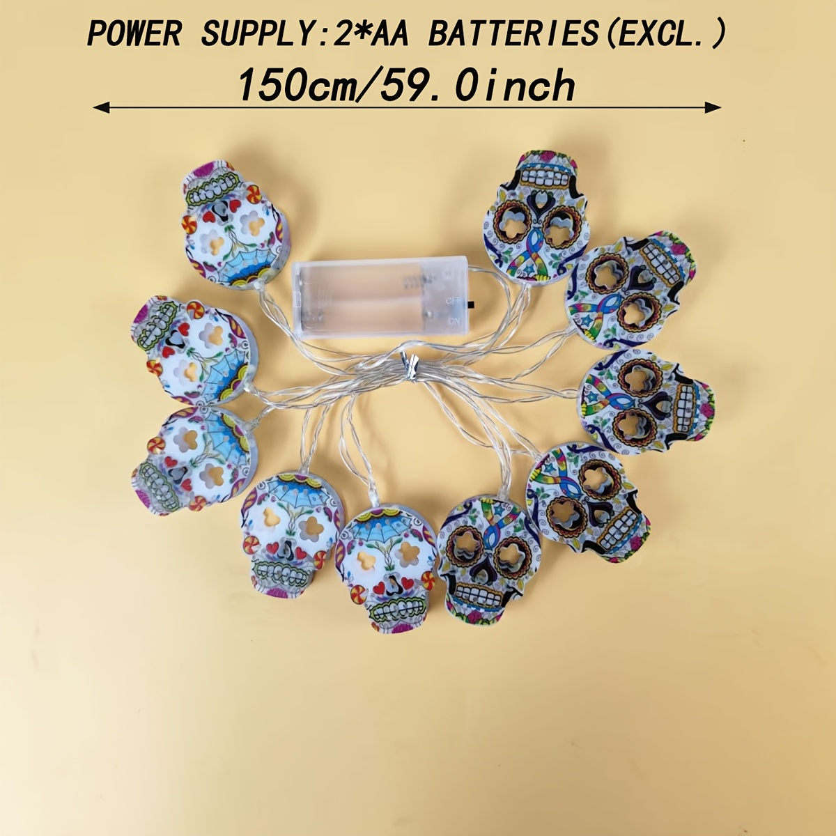 TEMU 1 guirlande lumineuse LED multicolore squelette de 1,5 mètre à 10 , avec divers peints et des floraux éclatants, parfaite pour les décorations