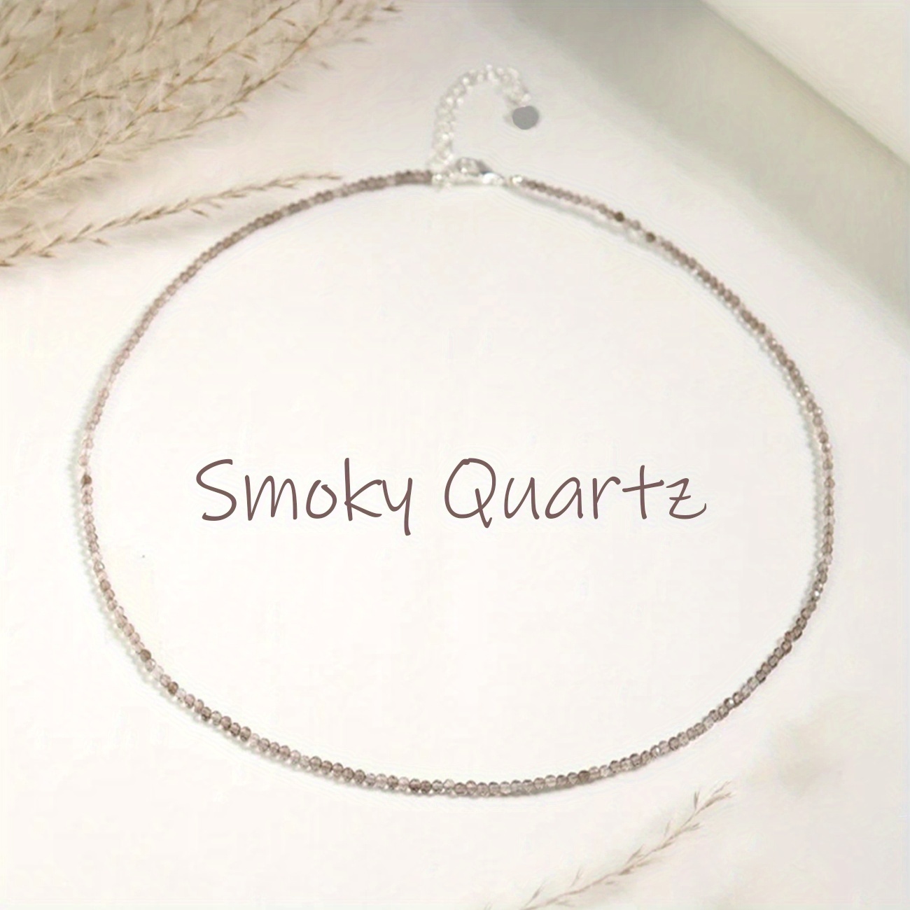 Image of A 2mm Smoky Quartz Necklace, Measuring 0.07 Inches, Featuring Natural Stones. This Fine Necklace Is A Fashionable Accessory For Women, Perfect For Summer And Daily Wear