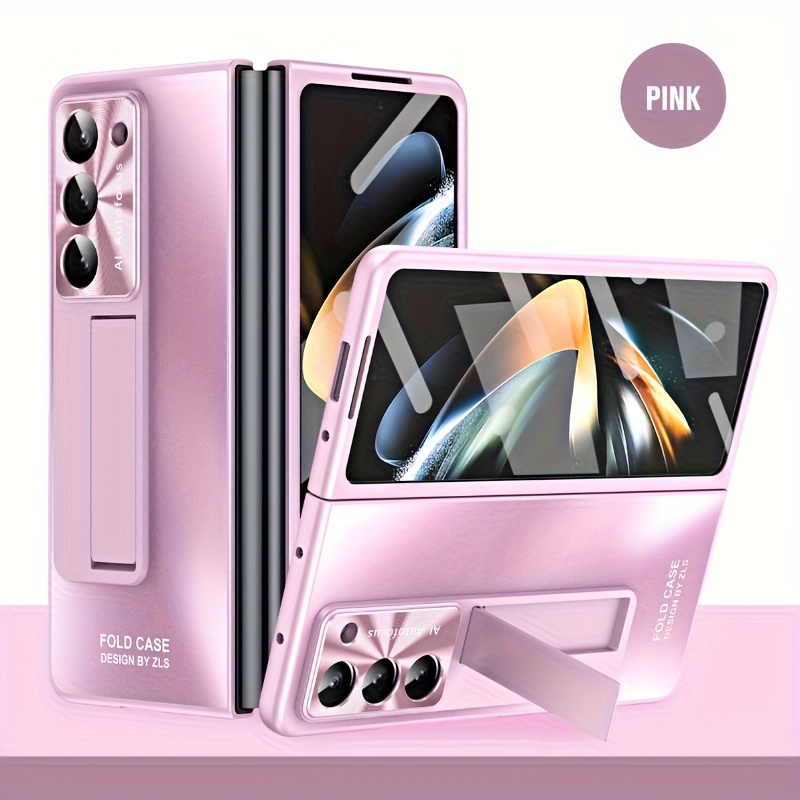 TEMU Phone Case - A Pink Integrated Shell And Film Stand Case Suitable For Z Fold 6, Compatible With Fold 5 And Fold 4 Folding Screen Protective
