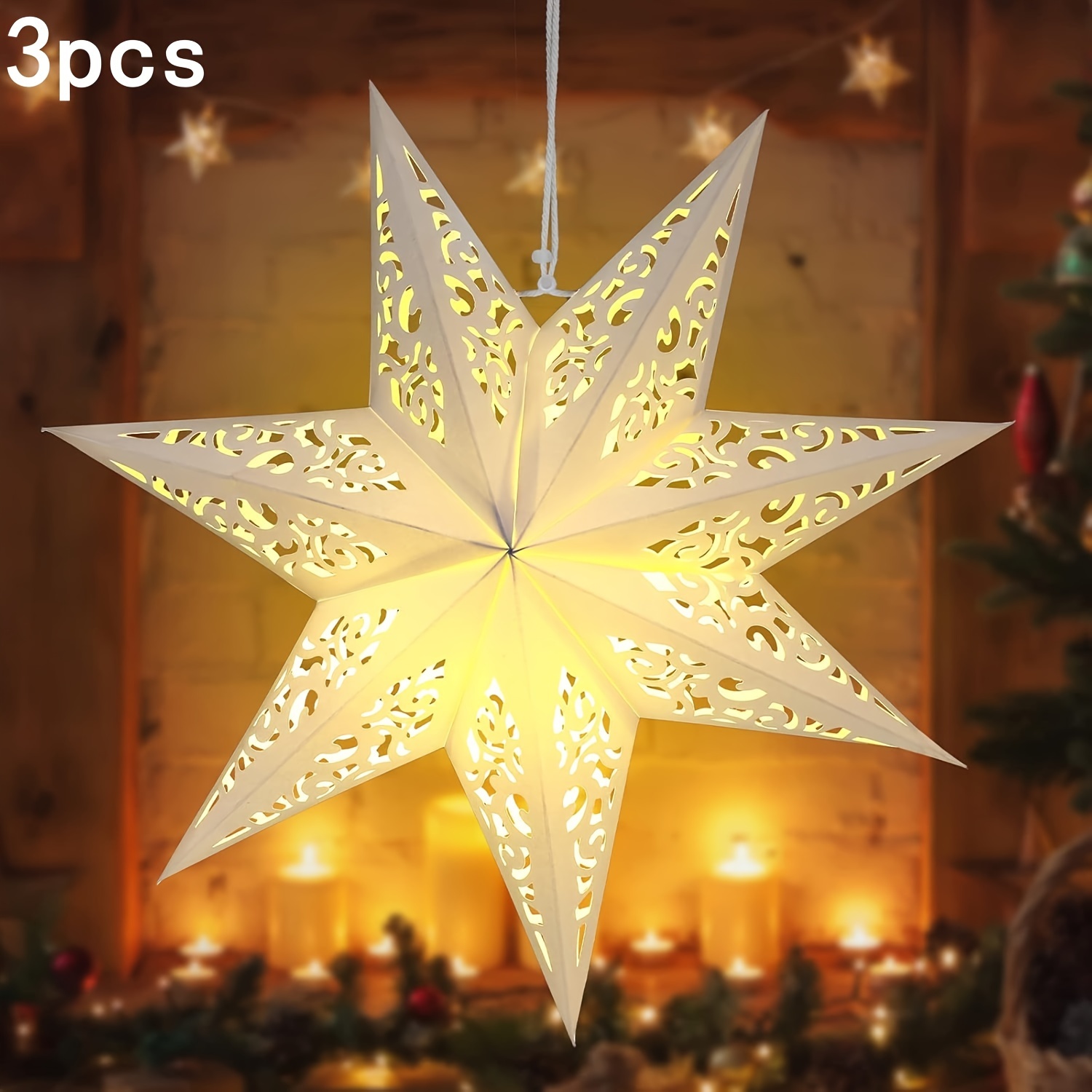 

3pcs 18" Hollow Star Paper Lanterns - Ideal For Christmas & Party Decor, No Power Needed (light Not Included), Christmas Decor