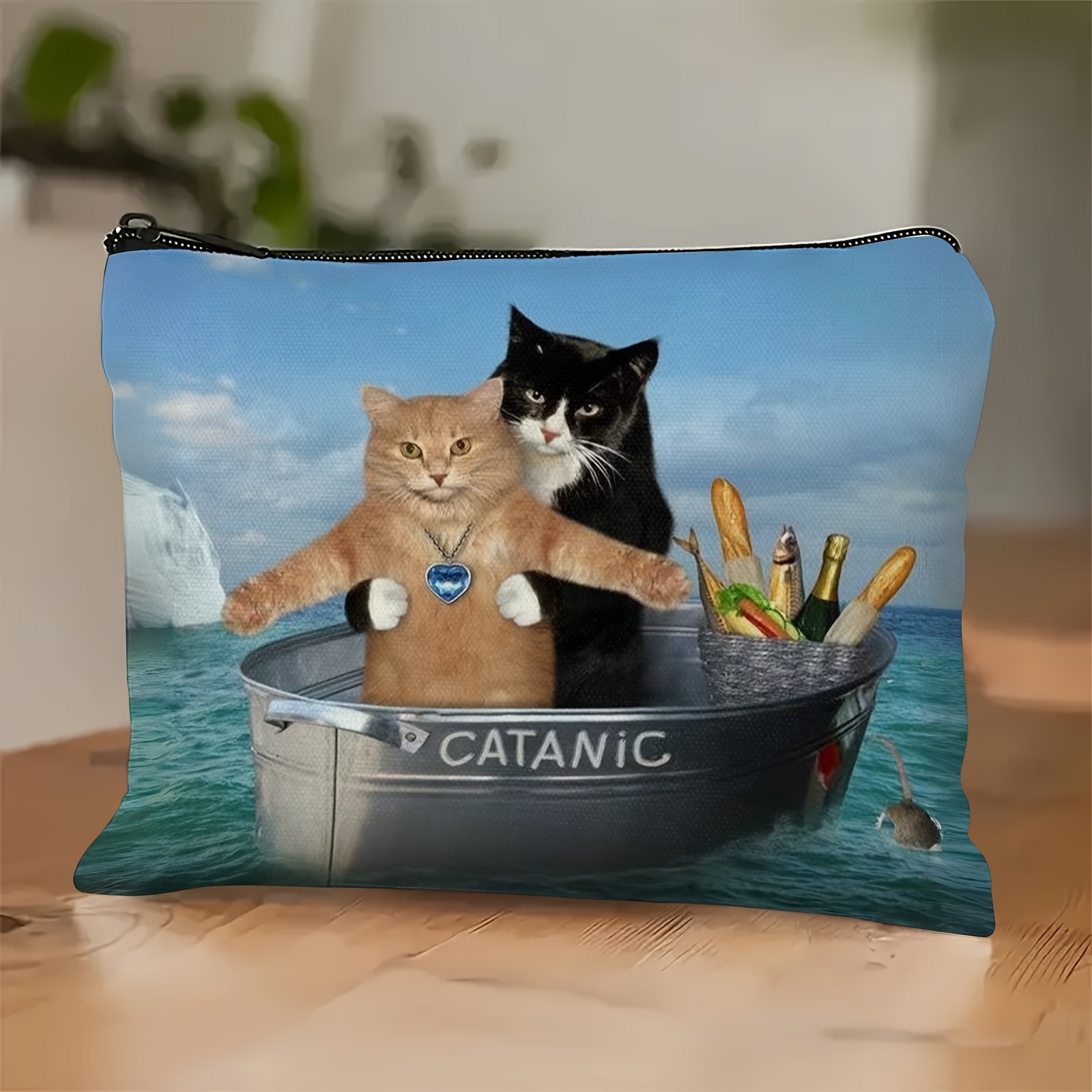 TEMU Beauty Bag Unisex in Poliestere con Design Divertente di Due - Cerniera Resistente allo Sbiadimento, Organizzatore Multiuso per Trucchi, Snack e