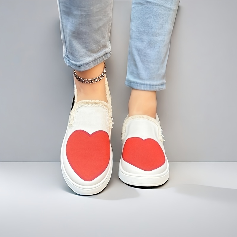 Zapatillas Slip-On de Mujer con Estampado de Corazones para San Valentín  Casuales y Cómodas, Zapatos para Correr con de Borla, Parte