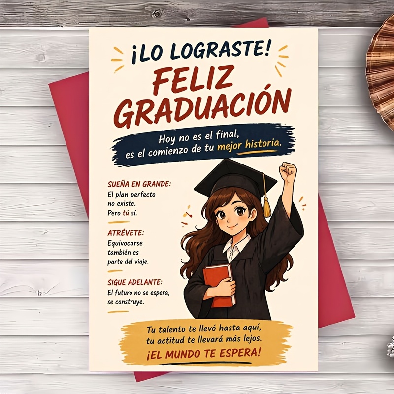 TEMU Un sobre y una tarjeta de felicitación: Tarjeta de graduación en español para el ánimo del y de