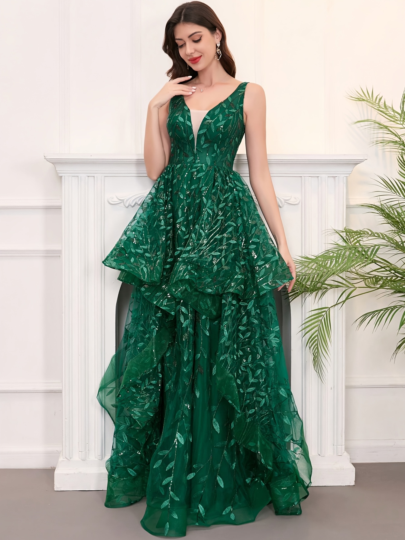 Women's Formal Dress Sequin *-Neck Sleeveless Long Evening Dress