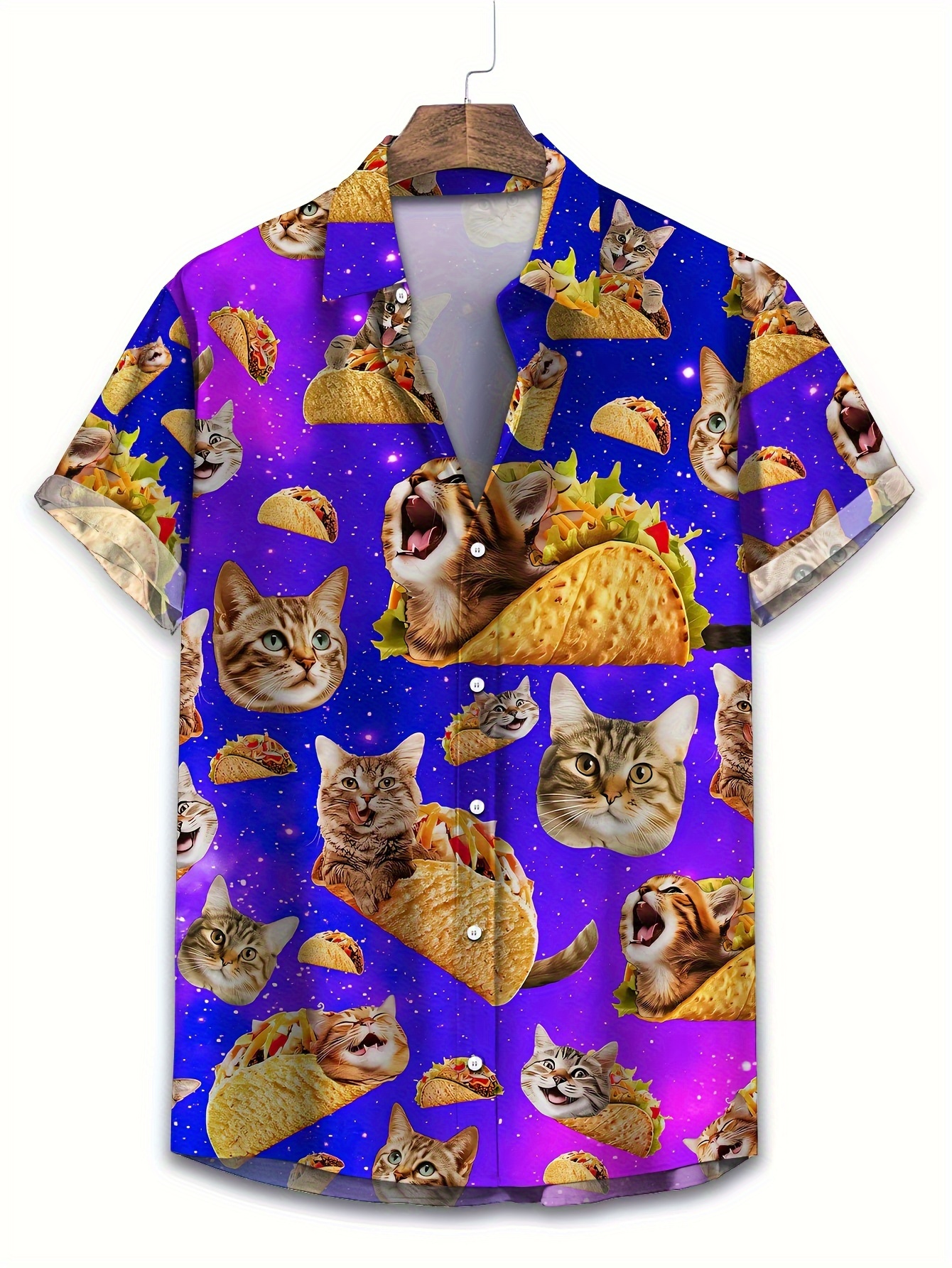 mens funny cat taco hawaiian shirt quick dry glossy button Temu