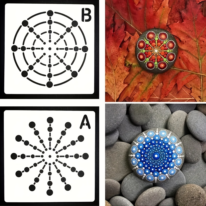 

4pcs Premium Mandala Dot Painting Stencils - Reusable & For Diy Art On Wood, Walls, Floors, Tiles, Fabric