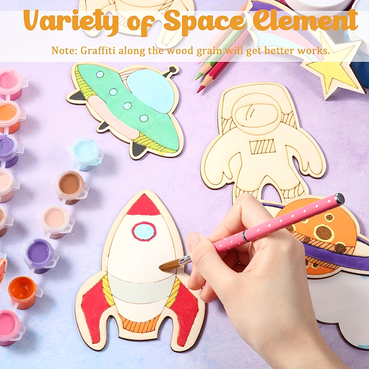 

18pcs Unfinished Outer Space Wooden Planet Rocket Hanging Ornaments Diy Crafts For Party Decorations And Furniture Decorative Ornament Supplies