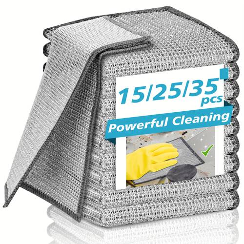 15 25 35pcs multipurpose wire cleaning cloth wet and dry use non scratch surface easy to rinse household kitchen pot pan dishwashing double sided dishcloth cleaning cloth towel scouring pad rag