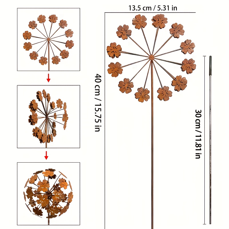 E-shop 【3D】 [3D] Rostige Metallkugel Blume Bodeneinsatz Outdoor Garten Hof Ornamente Garten Plug-In Schild 3D Rustikale Rostige Metall Outdoor Garten