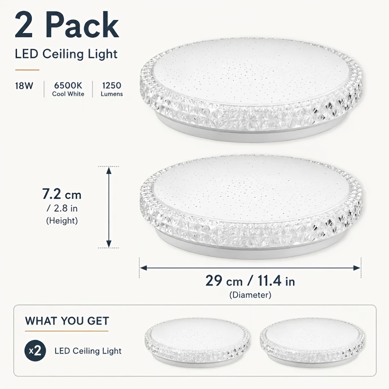 Image of 2 Pack 18w Led Ceiling Lights Modern Flush Mount Ceiling Lamp 6500k Cool White Round Slim Ceiling Light Fixture 1250 No Crystal Style Ceiling Light For Bedroom Living Room Kitchen Hallway Office