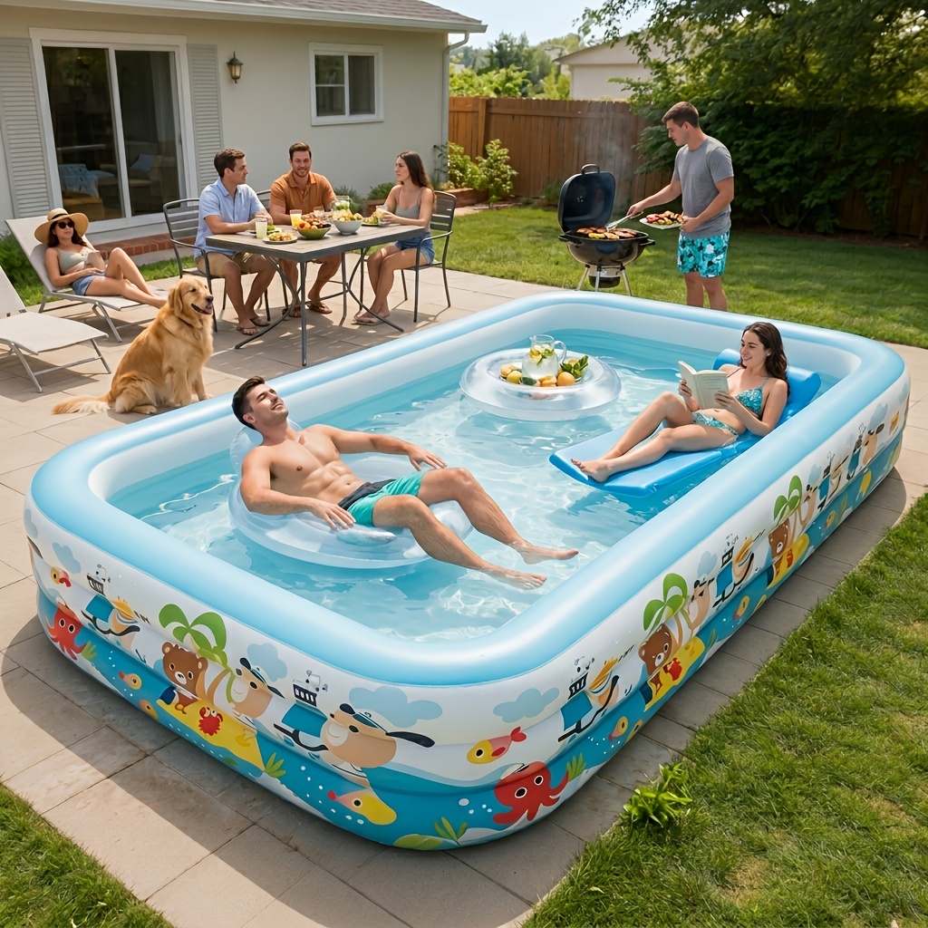 extra large rectangular thickened pvc family inflatable swimming   for summer outdoor parties and water fun easy to set   resistant and leak proof ideal for gardens and backyards a must have for summer cooling and heat relief