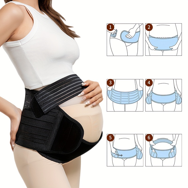 3-in-1 Pregnancy Belly Belt - Back/Pelvic/Hip Support with Abdominal Muscle Stimulation, Adjustable Strap & Hook & Loop Closure