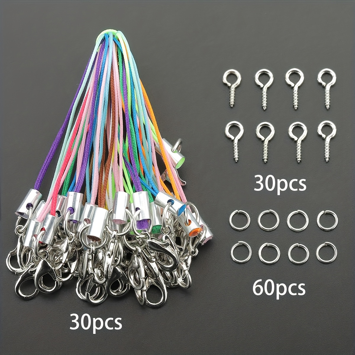 TEMU 120pcs/ 240pcs Mixed-color Mobile Phone Cord Belts With Lobster Clasps, Eye Nails And Open Jump Rings. Suitable For Weaving Hanging Accessories,