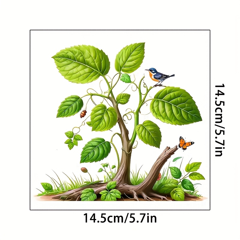 1pc Modern Green Seedling Wall Decal With Birds – Easy-to-apply Vinyl Sticker For Smooth Walls, Adds Beauty, Removable & Self-adhesive Home Decor, Contemporary Style, Plant Theme, Irregular Shape