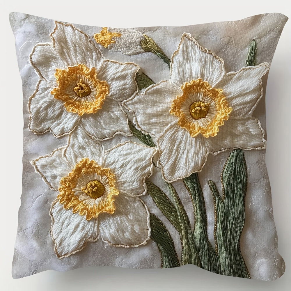 

1pc Spring Embroidered- Throw Pillow Cover, 18x18 Inch, Double-sided, Zipper Closure, Hand Wash, Woven Polyester, Contemporary Style For Room Types - No Insert