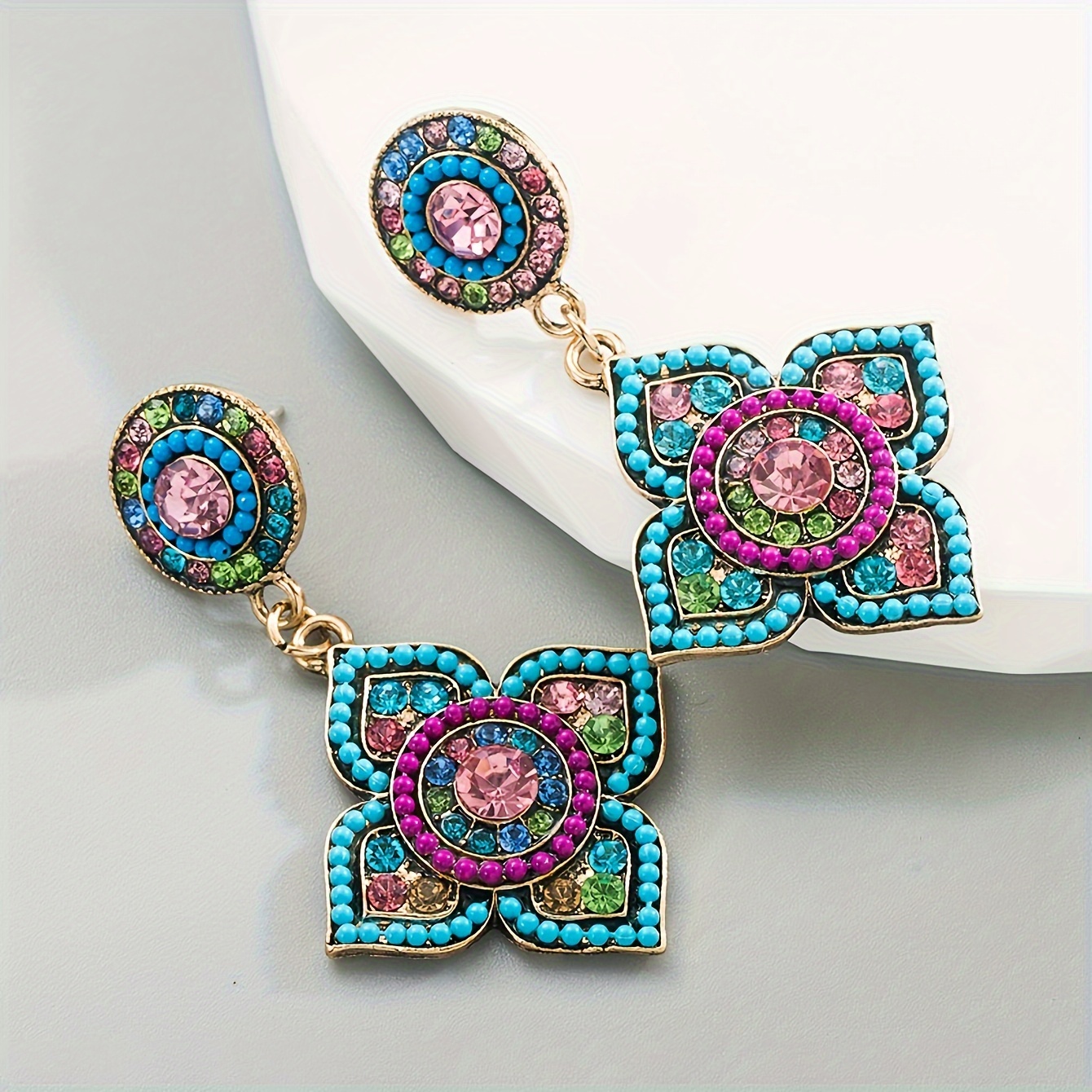 

Creative Colorful Flower Design Dangle Earrings Bohemian Ethnic Style Personalized Women's Career Party Earrings, Perfect Holiday Gift For Beautiful Women