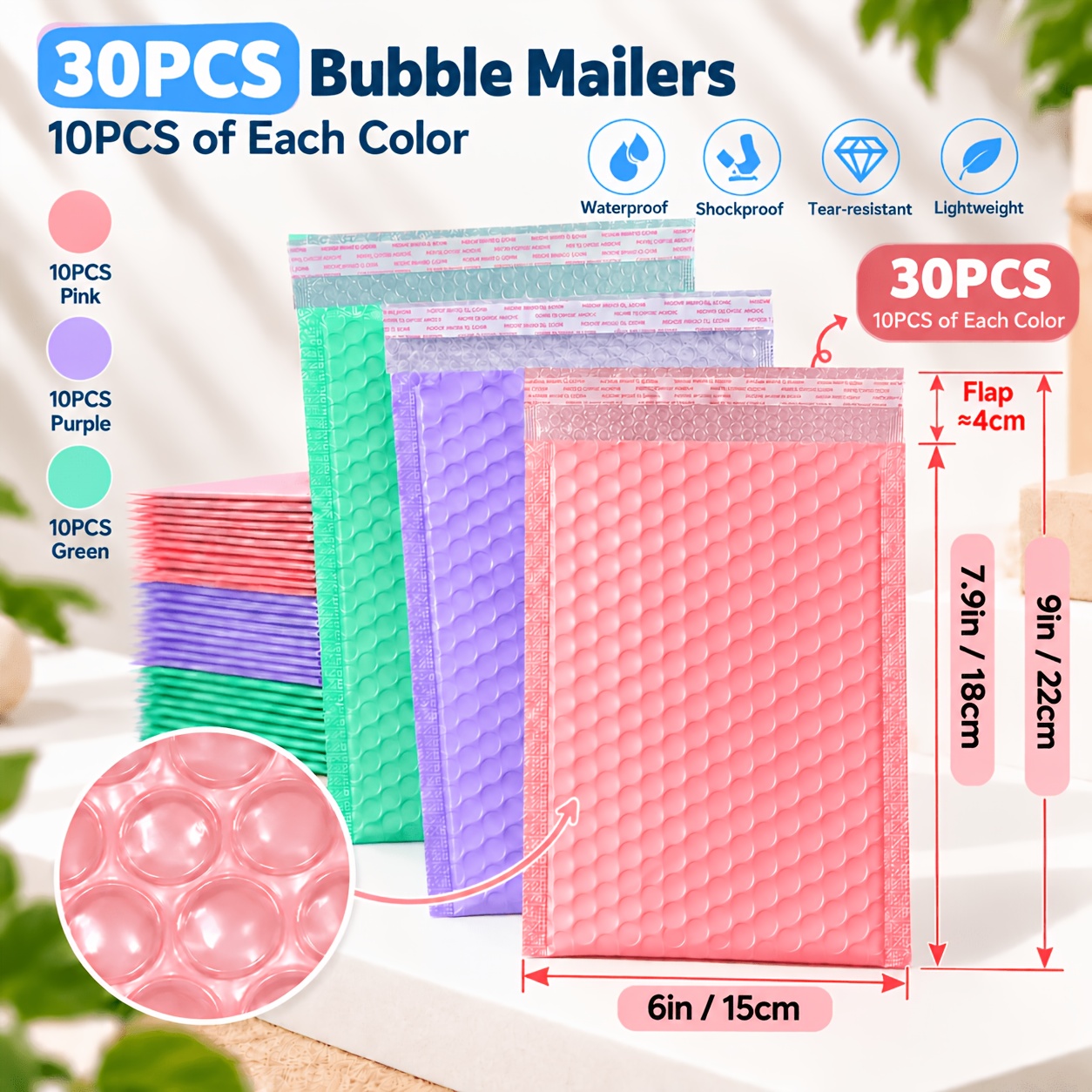 TEMU SHIPKEY 30pcs Enveloppes à Bulles - Sacs d'Expédition Durables de Couleurs Assorties avec Bandes Auto-scellantes pour Emballage Sécurisé - Idéal