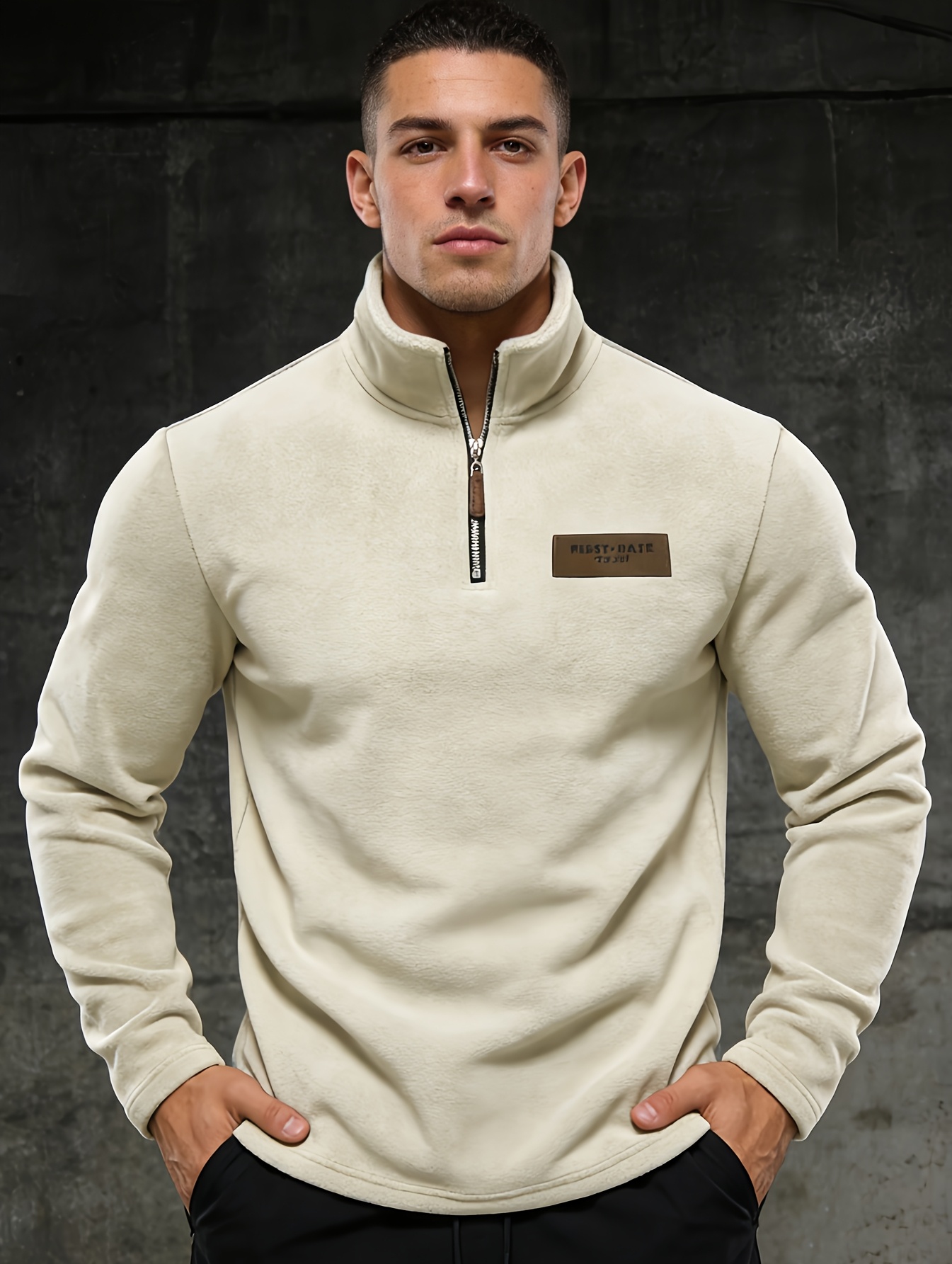 Men'S Casual Half-Zip Jacket in with a Stand Collar, Featuring a Fleece Design in a Collegiate Style