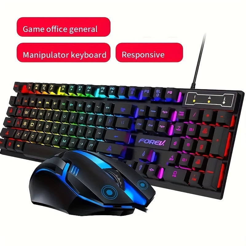 

Rainbow Rgb Full Size Backlit Us Keyboard Mouse Combo Set Wired Gaming Office