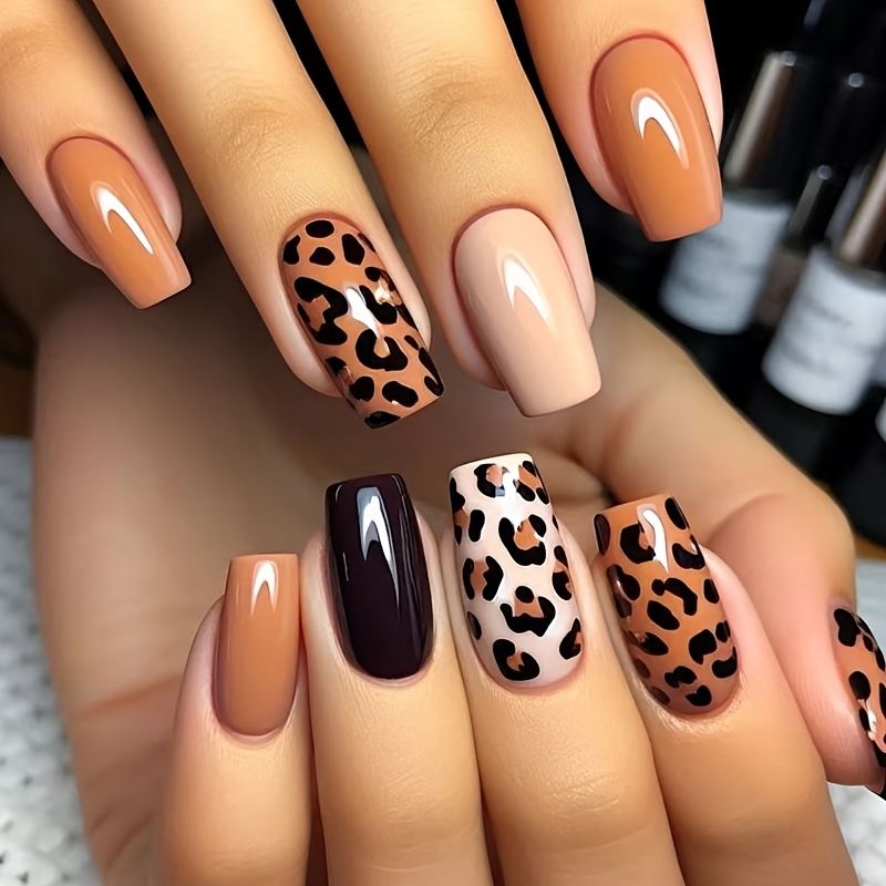 TEMU Upgrade Your Look With 24 Nail Art Patches, Featuring A High-end Autumn And Winter Leopard Print Design That Brightens The Skin, Versatile And