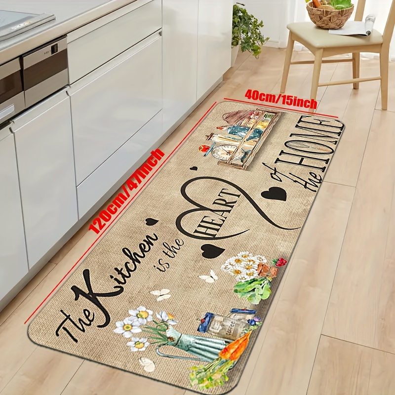 TEMU 1pc Vintage Decorative Kitchen Mat, Made Of Flannel Material, Featuring A Warm And Rustic Farmhouse-style Printed Design With "the Kitchen Is Of