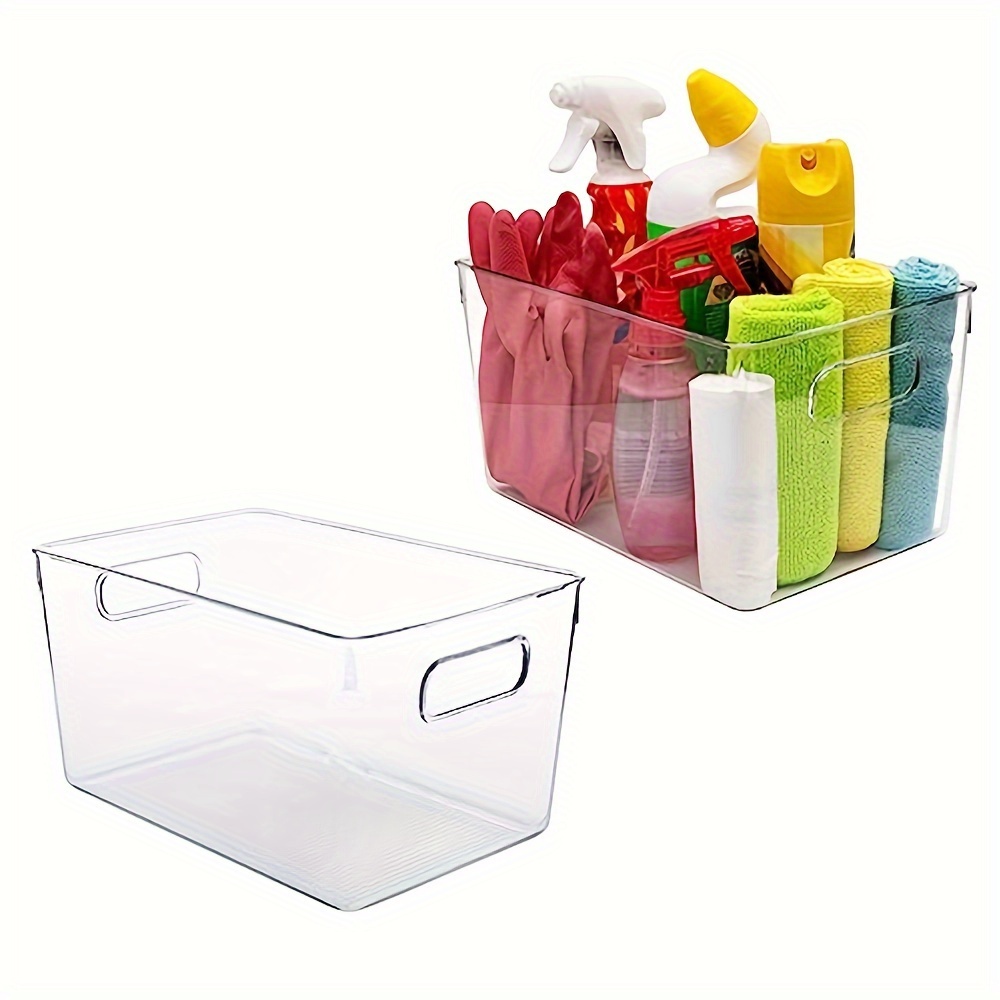 

2pcs Kitchen Organization Box, Transparent Plastic Storage Box, Organization Under Cabinets/sinks, Suitable For Organizing Daily Necessities, Food, Cleaning Supplies, Etc