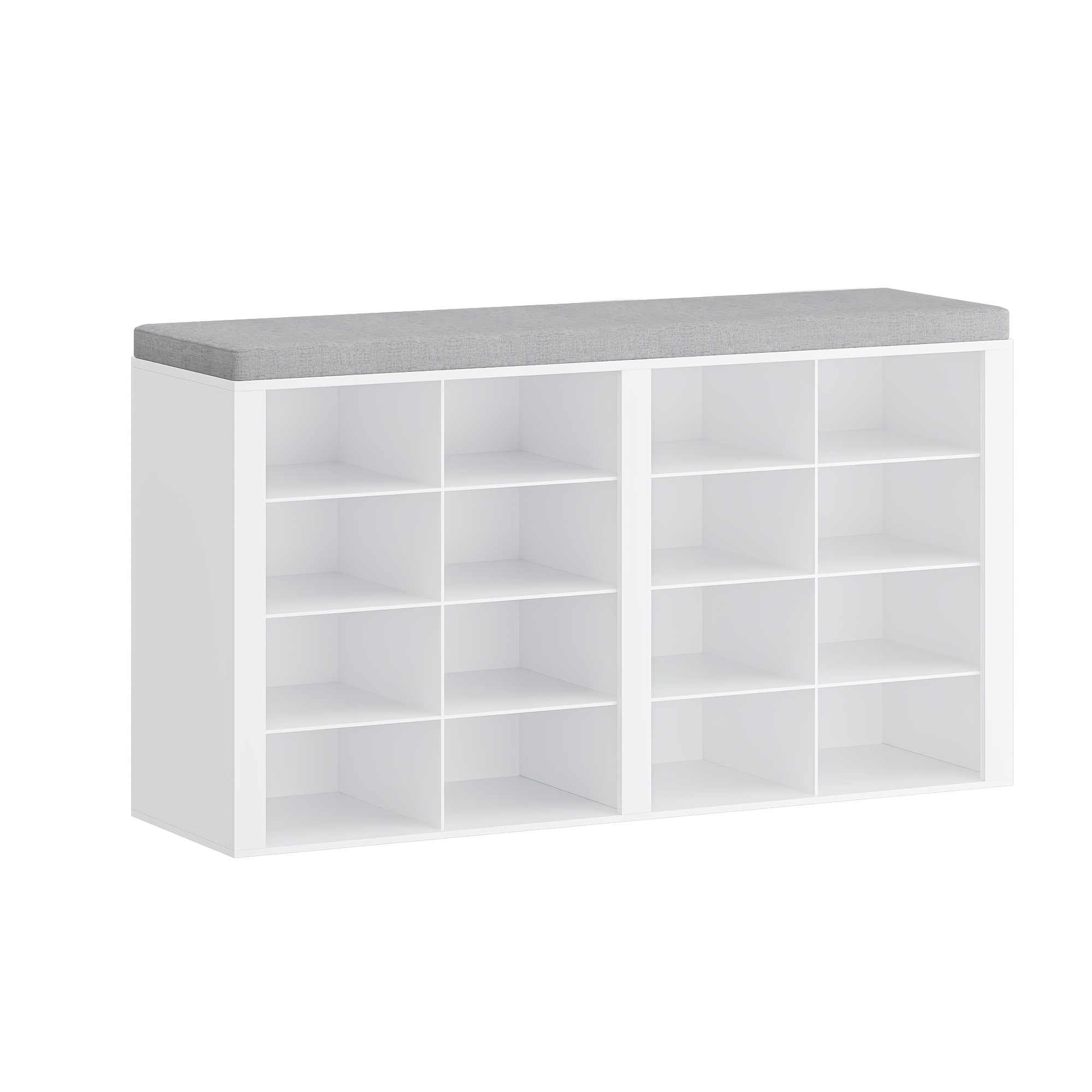 Shoe Bench With Seat, Shoe Cabinet With Seat And 16 Compartments, Entrance Bench With Adjustable Shelves For Living Room, Bedroom, Hallway, White-grey