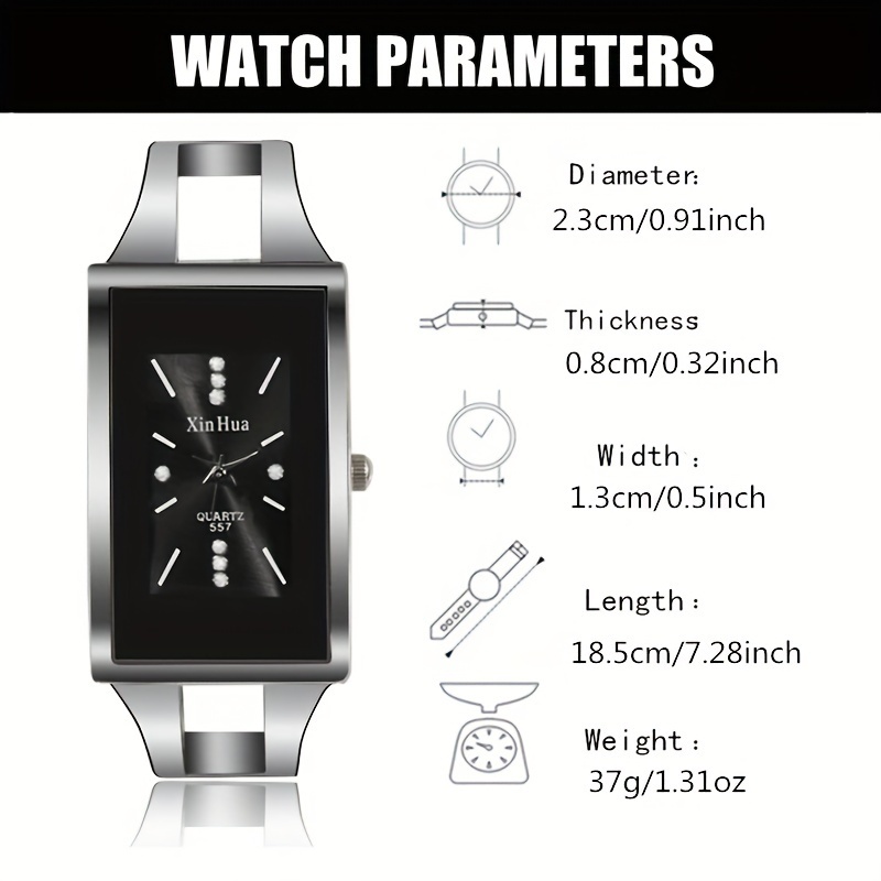 Elegant Silvery Bangle Watch, Women's Rectangular Creative Opening Watch