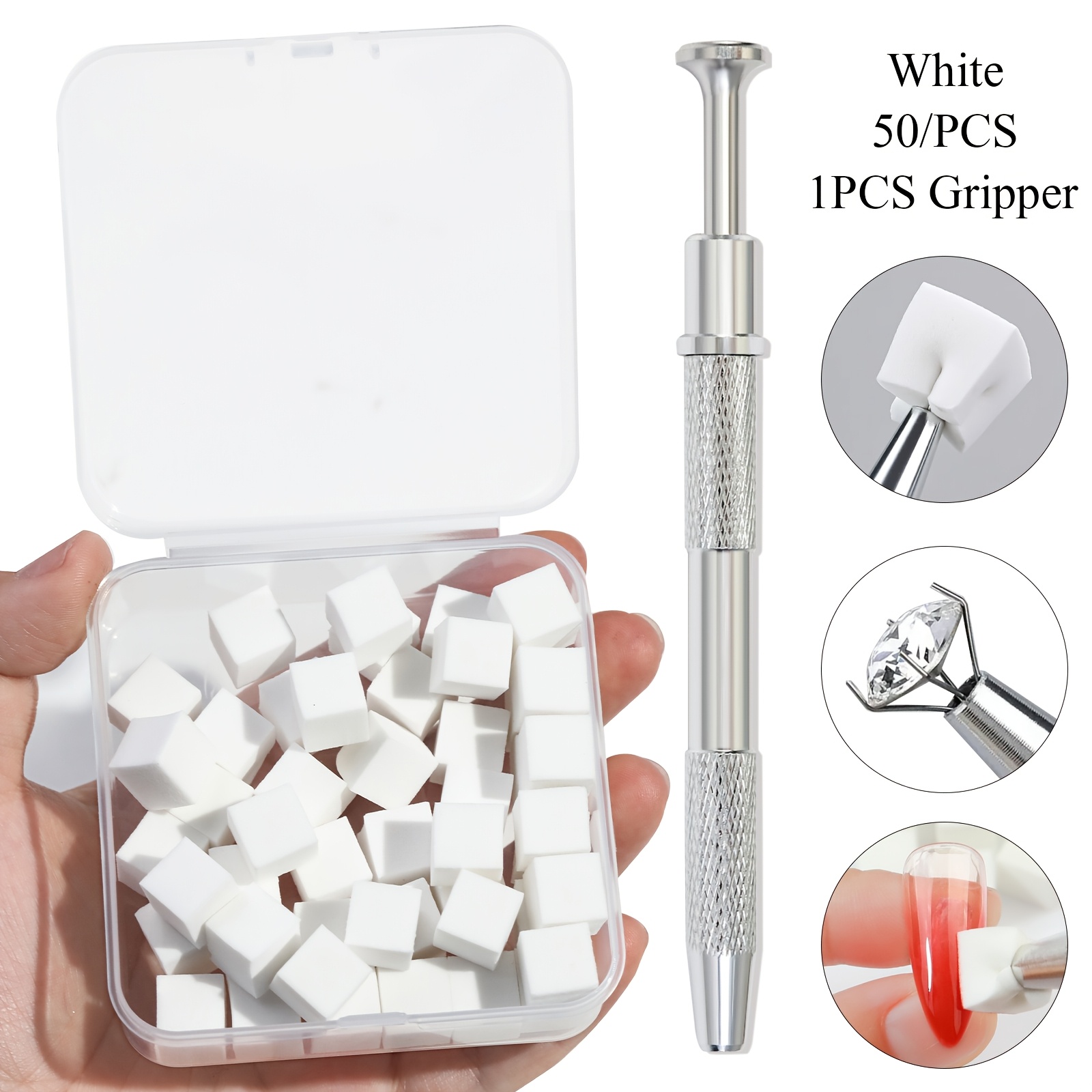 TEMU 50 Mini Esponjas Cuadradas con Pinzas para Colorear Uñas, Difuminado Degradado, Herramientas de Esponja para Uñas, Mini Suministros para Uñas,
