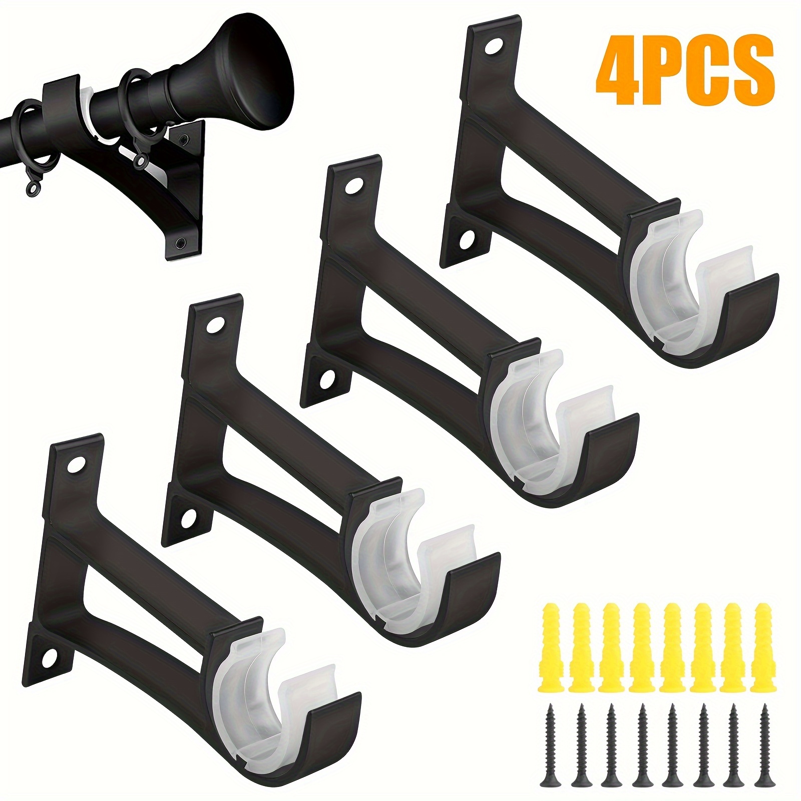 

4pcs Heavy Duty Curtain Rod Bracket, Wall-mounted Curtain Rods Holders Suitable For , Bedrooms, Home Window Decor