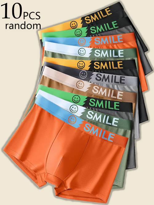 10pcs Random Men s Boxer Briefs, Solid Underwear, Casual Stretch Boxers