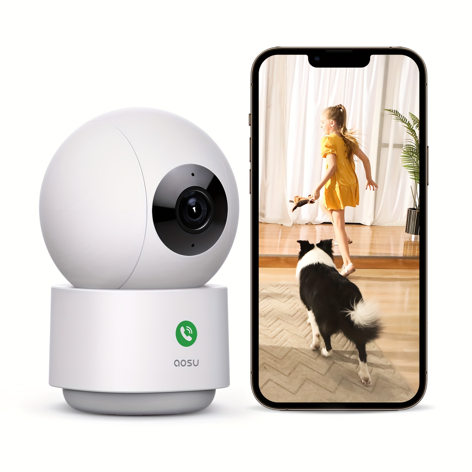 

2k Security Camera For Indoor, 360-degree Wifi Camera With 5/2.4 Ghz Wi-fi, Call, Tracking, Ir , Compatible With