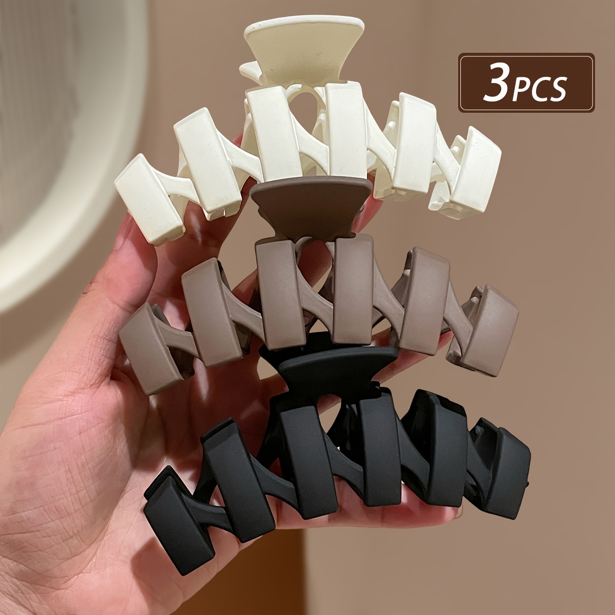 TEMU Lot de 3 pinces requin pour femme, couleurs Morandi , grandes pinces à griffes pour chignons, pinces à cheveux polyvalentes et élégantes pour