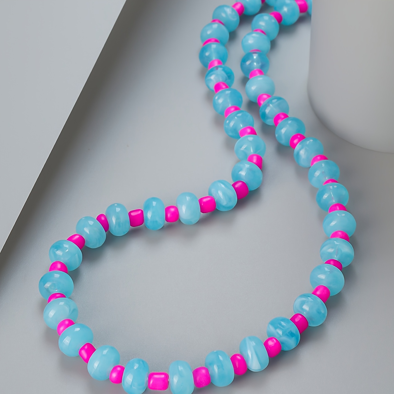 Boho Style Resin Bead Necklace Colored Bubblegum Beads Charm