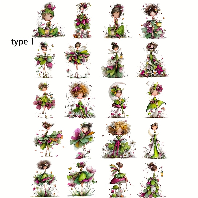 TEMU 1 Pack Of Cute Flower Mushroom Flower Fairy Stickers 2d Flat Creative Handmade Stickers Diy Cutting Book Diary Notebook Photo Album Stationery