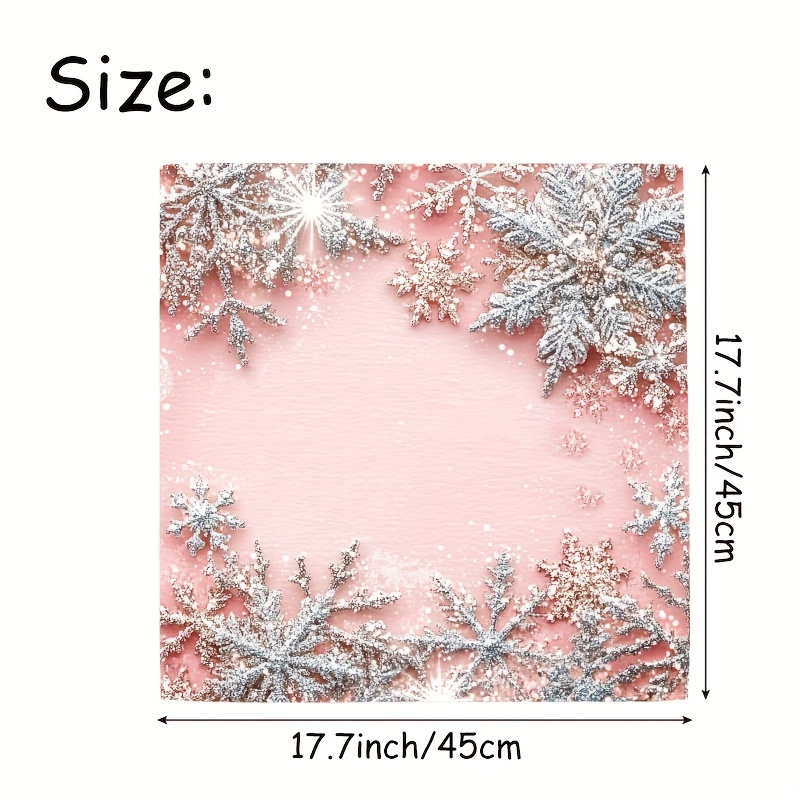TEMU 4 pièces Serviettes en Tissu Réutilisables à Fond Rose avec de Neige Argentés, Serviettes de Table Douces et Absorbantes pour Fêtes, Vacances et