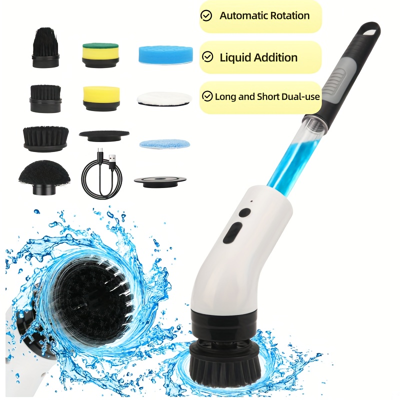 

Electric Scrubber, Cordless Shower Cleaning Brush, Automatic , Liquid , Kitchen, Bathroom Glass, Long And Short Dual-use Cleaning Tool