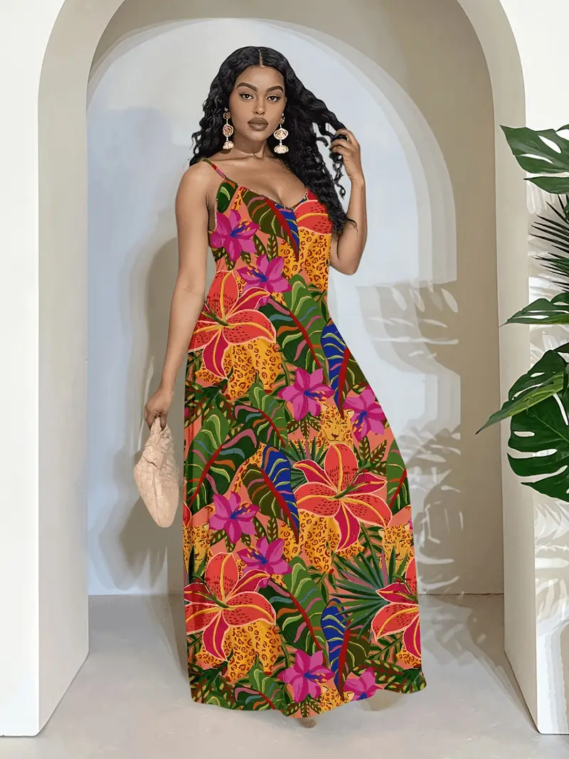 plus size tropical evening dresses Final Sale Plus Size Faux Wrap Dress in Orange Palm Print Chic And Curvy