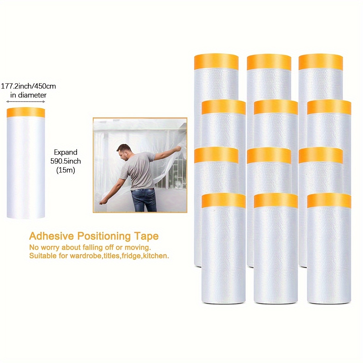 

Waterproof Polyvinyl Chloride Painter's Tape - 12 Pack, Adjustable Height & Foldable With Removable Cover, Multi-size Pre-adhesive Masking Paper Rolls For Car Painting & Home Decoration