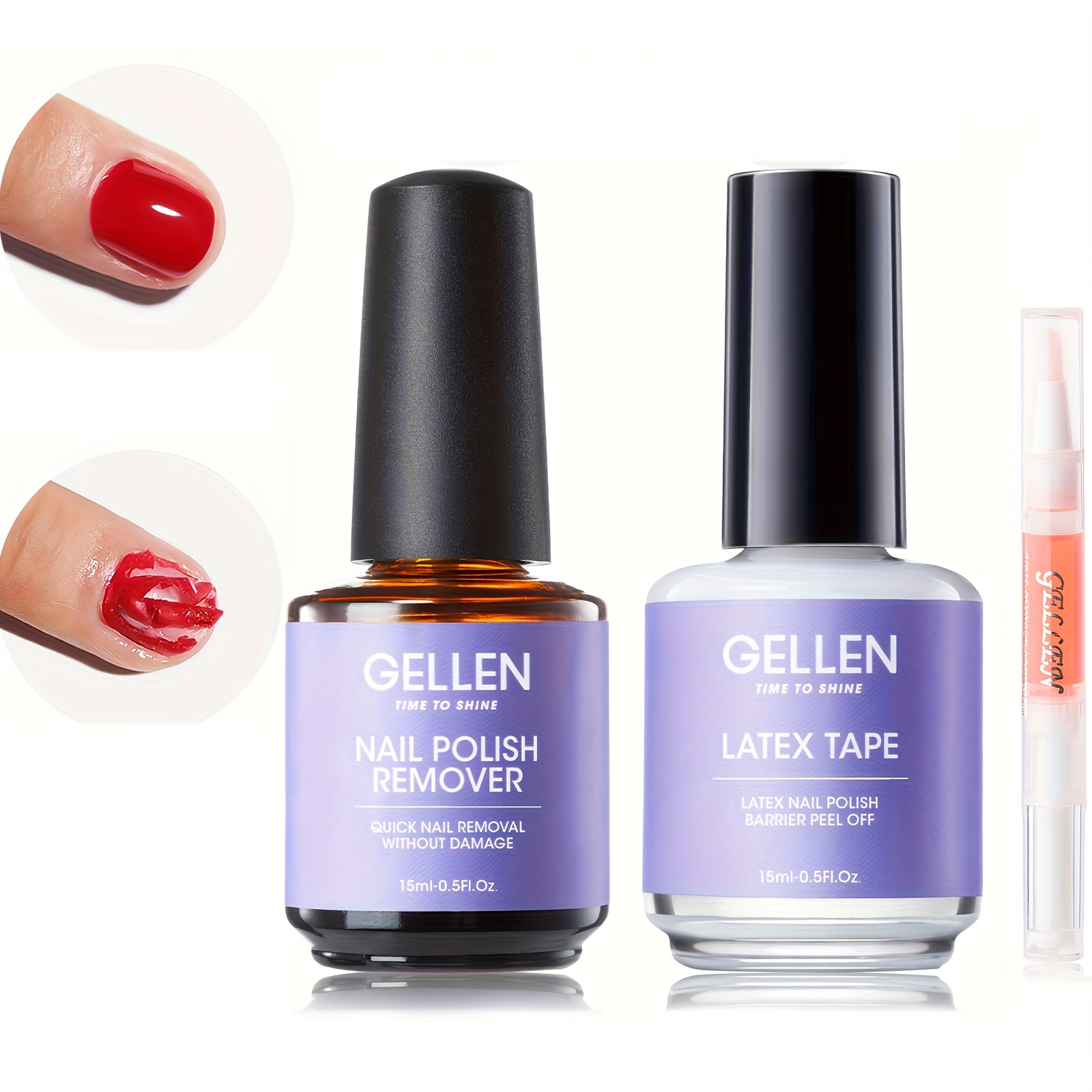 Gellen Gel Nail Polish Remover Kit with Latex Tape Off Manicure Tools Gel Remover for Nails 2-5 Minutes, No Soaking, Wrapping