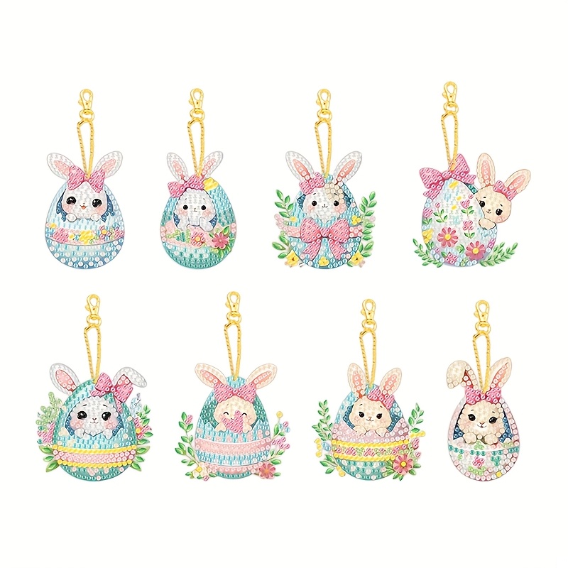 

8-pack Easter Keychain Kits With Tools, Acrylic () Decor, Irregular Shape Easter Egg Diamond Art Keychains For Easter Decoration