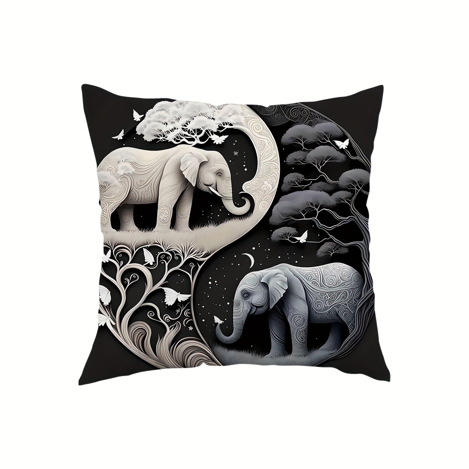 

1pc Contemporary Style Elephant And Pine Tree Print Soft Short Plush Throw Pillow Cover, 18x18 Inch Single-sided Print Cushion Case With Zipper, Decorative Sofa And Bedroom Accent, No Insert Included