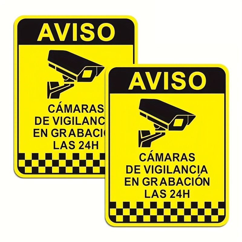 TEMU 2 Hojas/Piezas de Etiquetas Adhesivas de Advertencia de Vigilancia 24 Horas en Español, Pegatinas de Vinilo con Adhesivo Fuerte