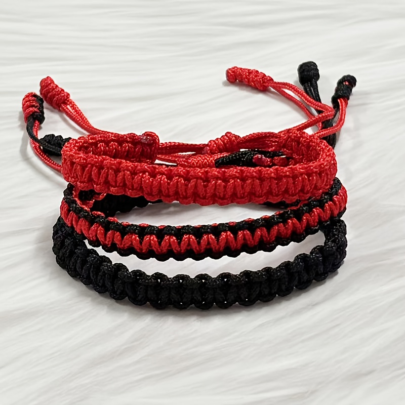 Red and Black Adjustable Friendship Bracelet, Couple Style