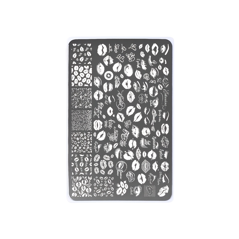 TEMU Plaque d'acier réutilisable pour estampage d'ongles avec motif de lèvres, 4 , rouge, blanc et bleu, fournitures d'art de manucure d'été pour une