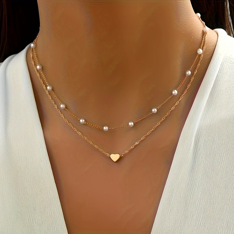 

1pc Pearl Chain Love Pendant Necklace Female Simple Temperament Neck Jewelry For Women